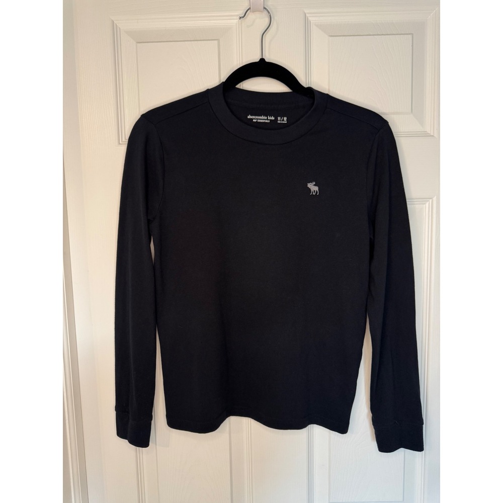 Abercrombie Kids A&F Essentials Black Long Sleeve Tee Moose Logo Size 11/12